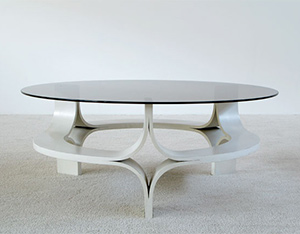 1967 decorative white plywood coffee table