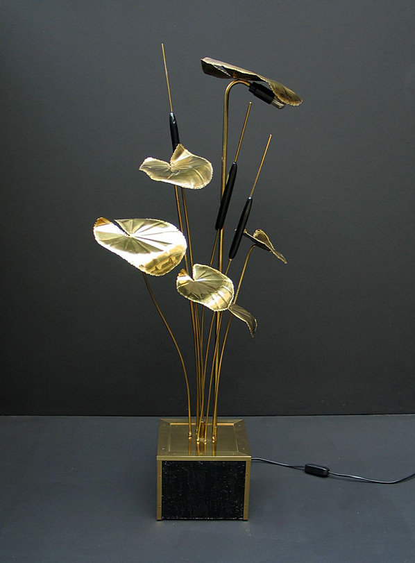 1980 modern french brass flower lamp