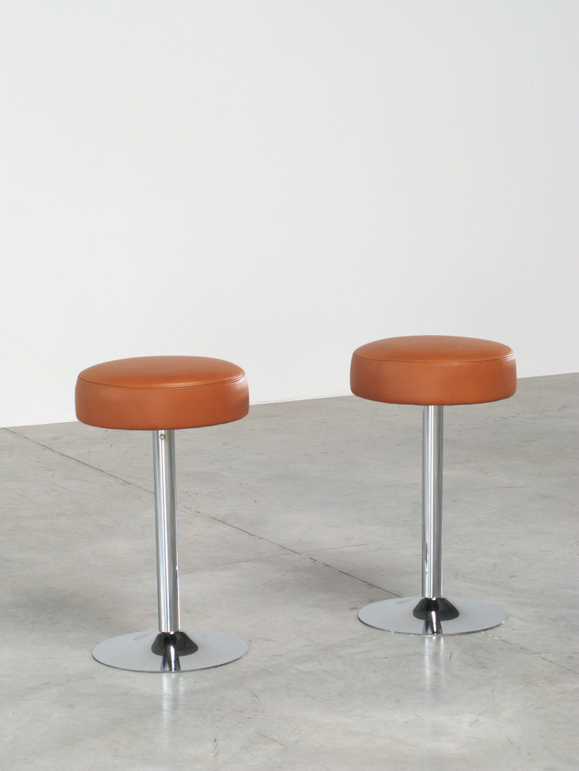 2 Chrome Bar Stools in Cognac Leather