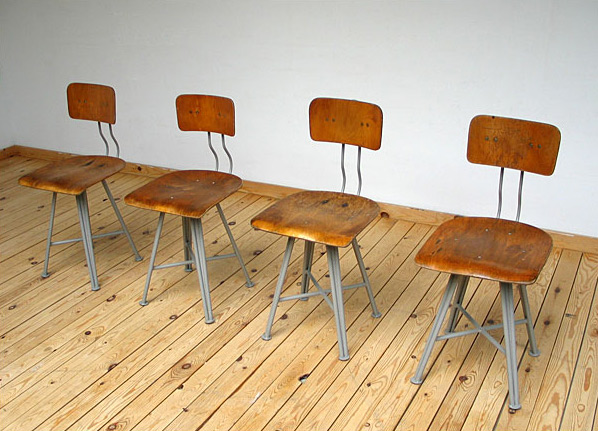 4 industrial architect chairs with plywood seats
