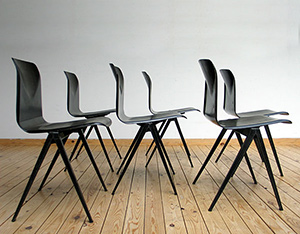 6 industrial black plywood school chairs