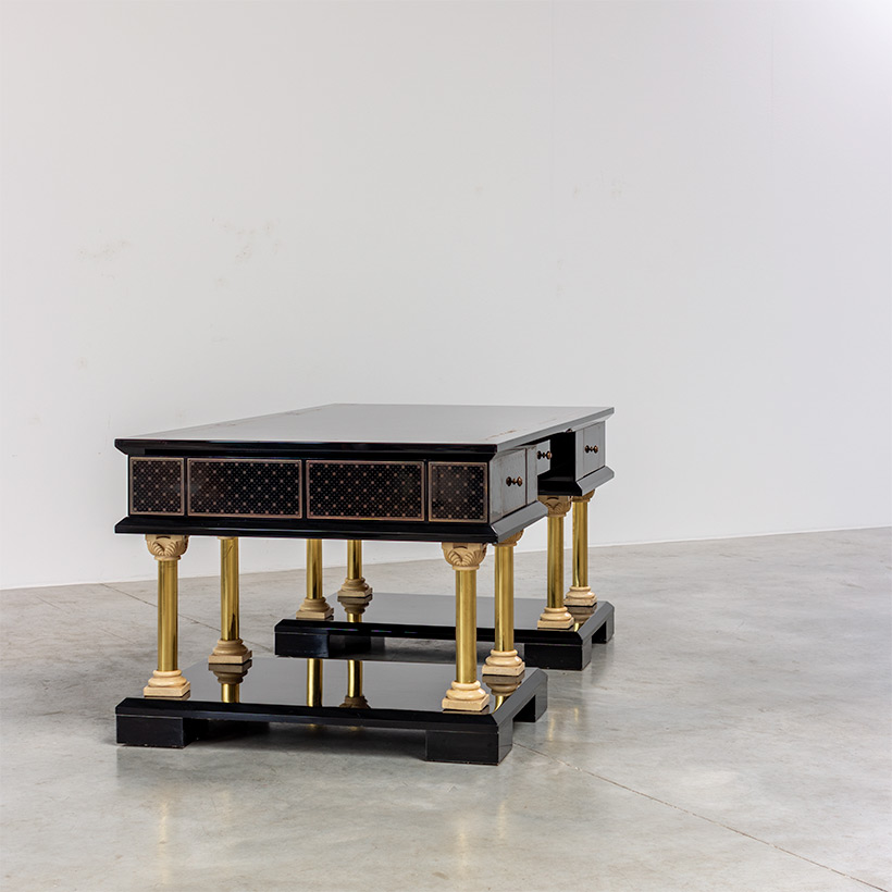 80s black lacquered eclectic postmodern desk or writing table img 10