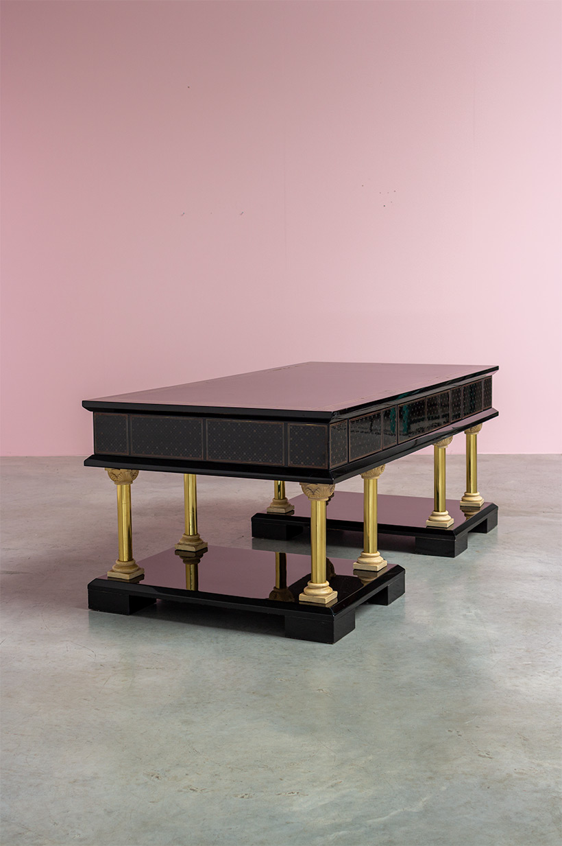80s black lacquered eclectic postmodern desk or writing table