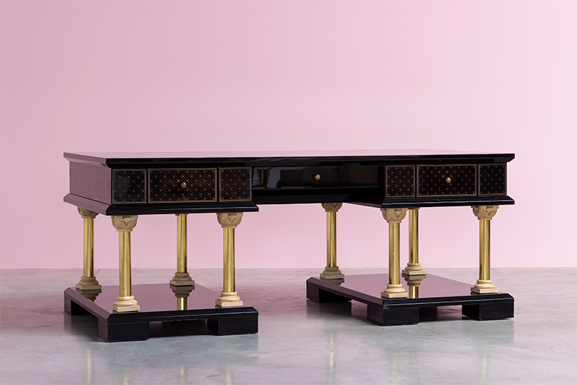 80s black lacquered eclectic postmodern desk or writing table img 3
