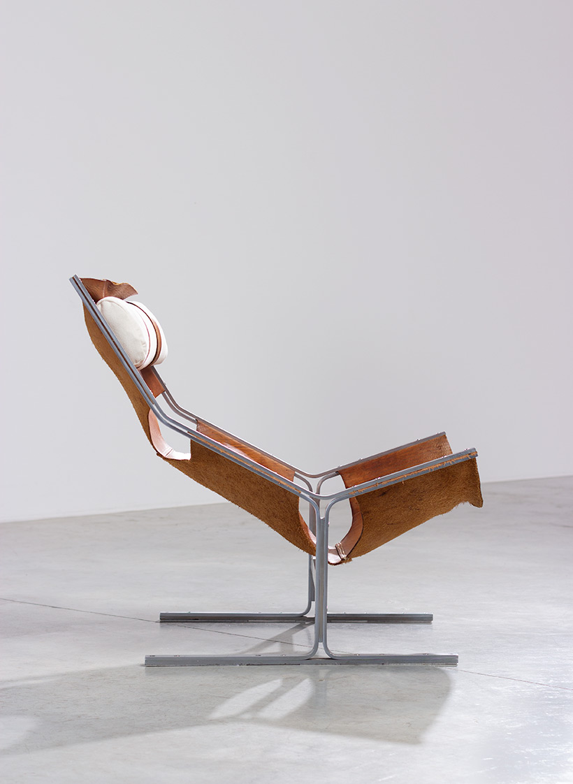 Abraham Polak leather and steel lounge chair modernism 1960