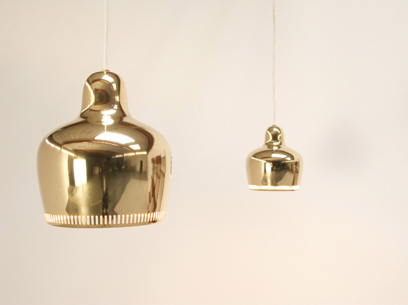 Alvar Aalto Pair of Golden Bell ceiling lamps