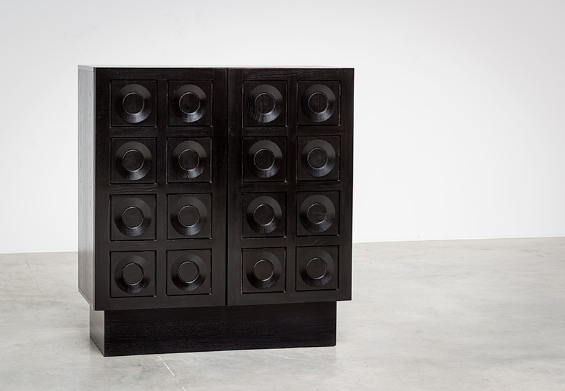 Brutalist bar cabinet with geometrical doors 1970s img 5