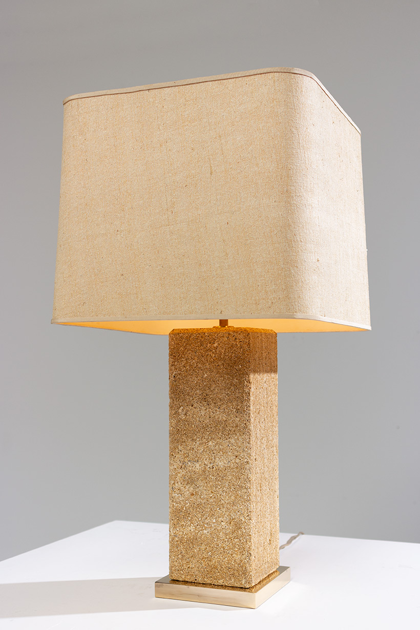 Brutalist modernism Limestone table lamp France 1970