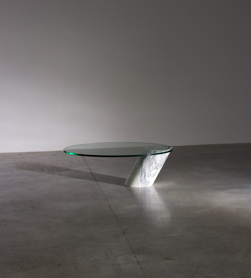 Cantilevered Carrara marble cocktail table