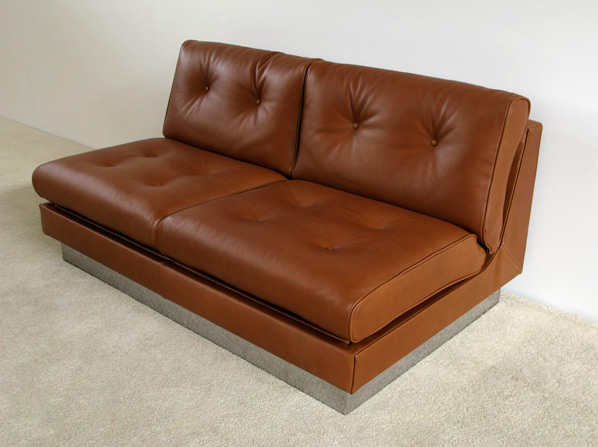 Cognac leather 2 seater sofa bed Pierre Folie Charpentier
