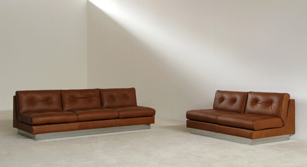 Cognac leather living scape Sofa 3 + 2 Pierre Folie Charpentier