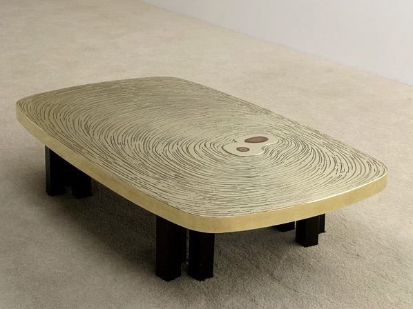 Fernand Dresse brass with agate etched cocktail coffee table