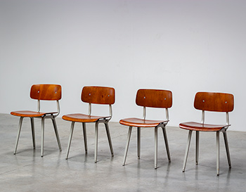 Four 1950 teak and grey metal Revolt chairs by Friso Kramer