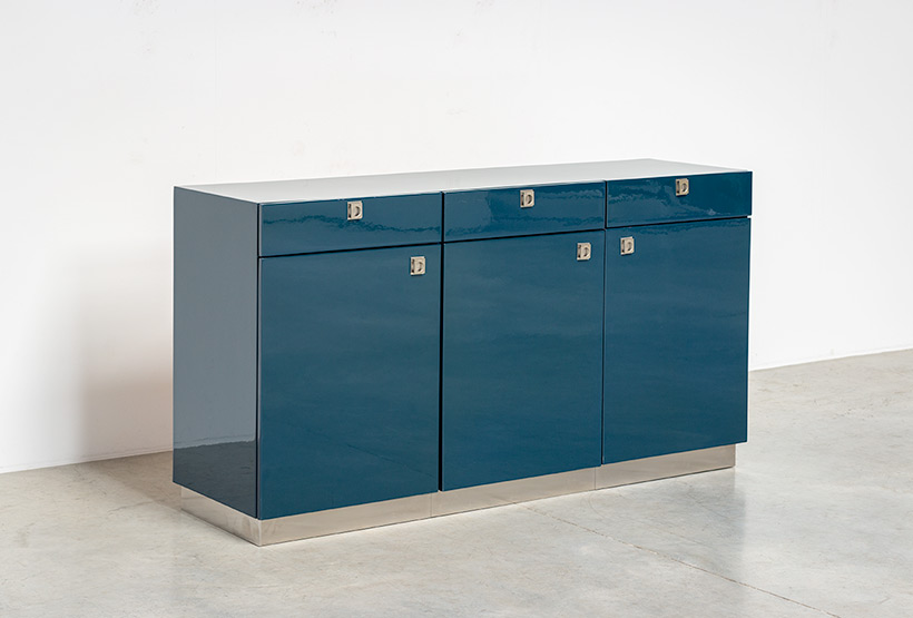 French sideboard blue high gloss lacquered Wood 1970s