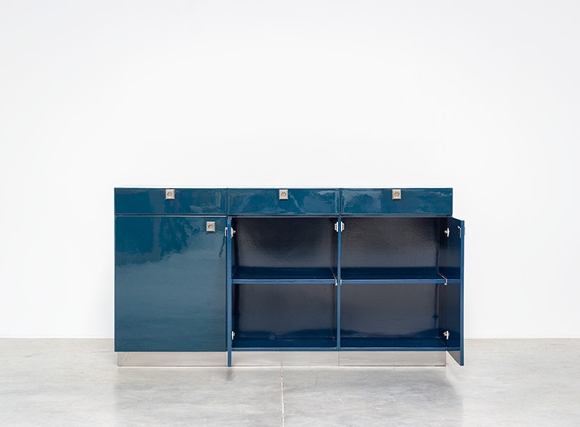 French sideboard blue high gloss lacquered Wood 1970s img 5