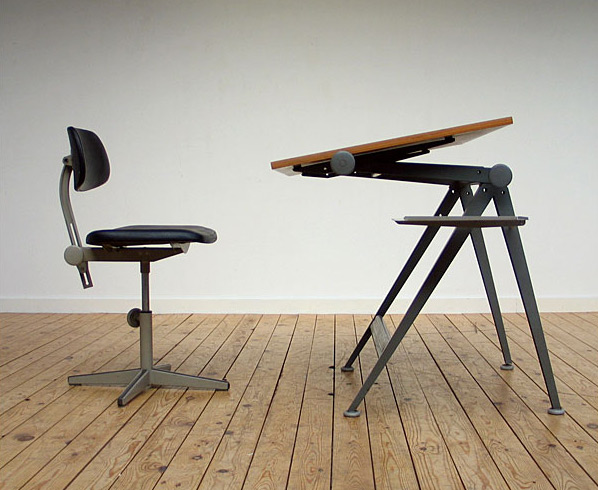 Friso Kramer Industrial drafting table and chair 1954