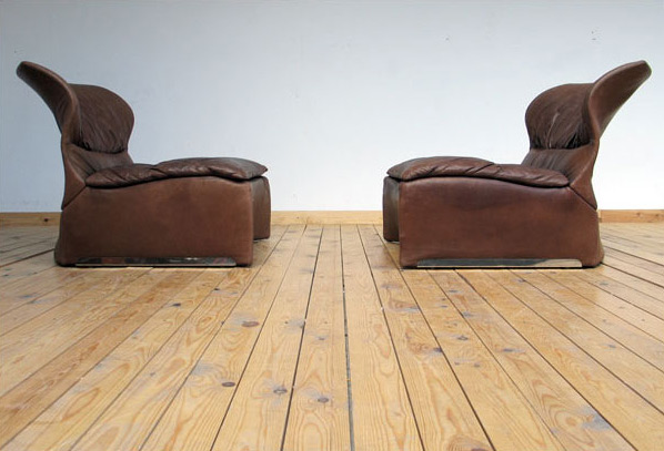 Giovanni Offredi 2 leather lounge chairs Vela Bassa Saporiti