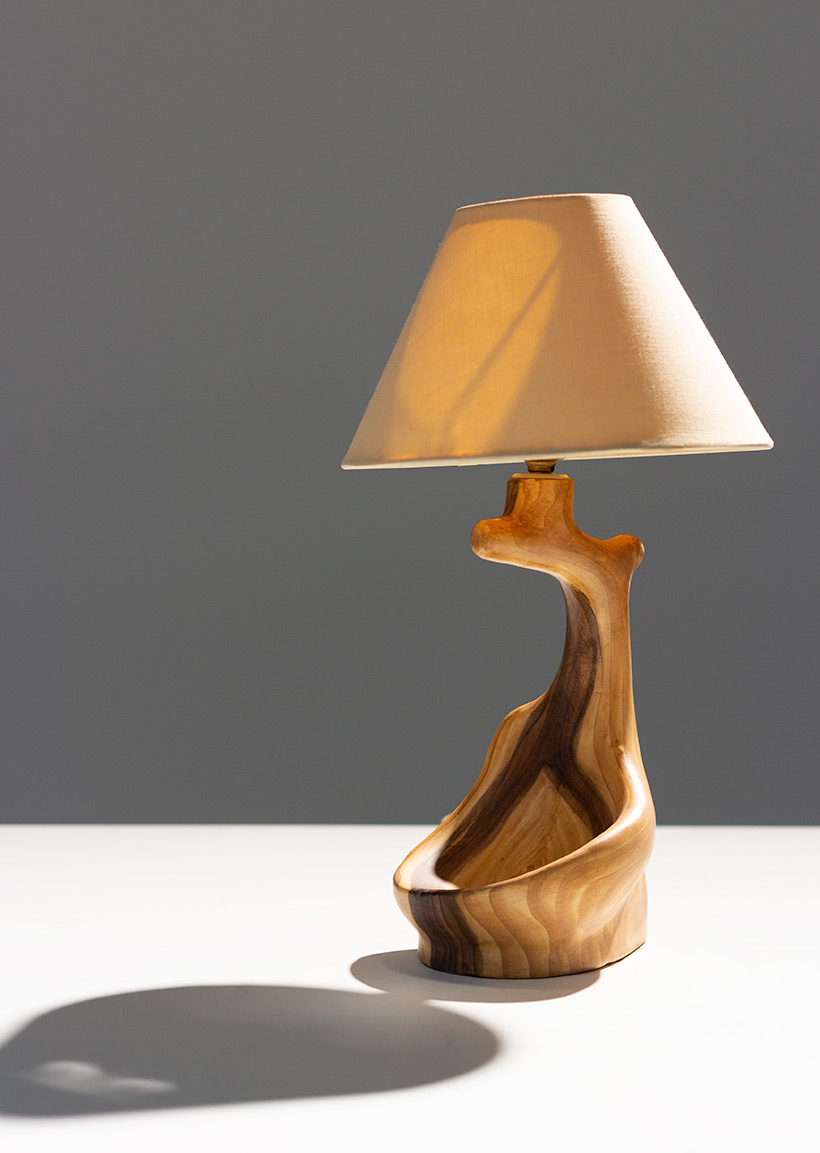 Grandjean Jourdan faux bois ceramic table lamp for Vallauris