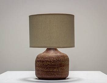 Hand thrown round shaped modernist table lamp circa 1965