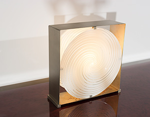 Lamp with brushed steel frame and spiral Murano glass 1970