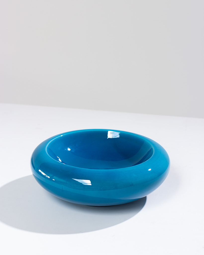Large ceramic bowl bright cyan blue colored circa 1970 Italy