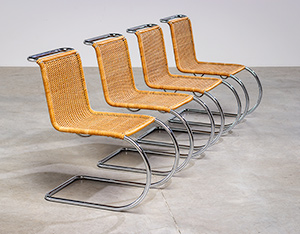 Ludwig Mies van der Rohe four MR10 woven cane chairs by Thonet