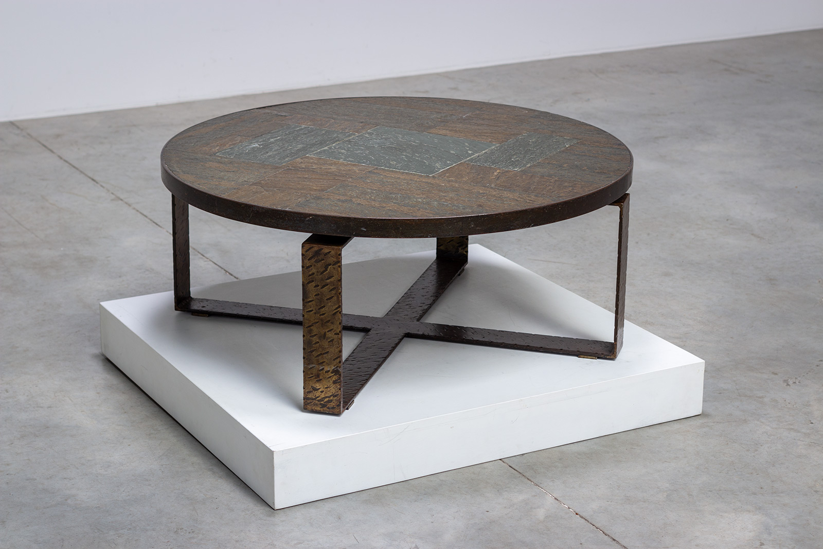 Mid century modern stone and steel coffee table 1970 img 3