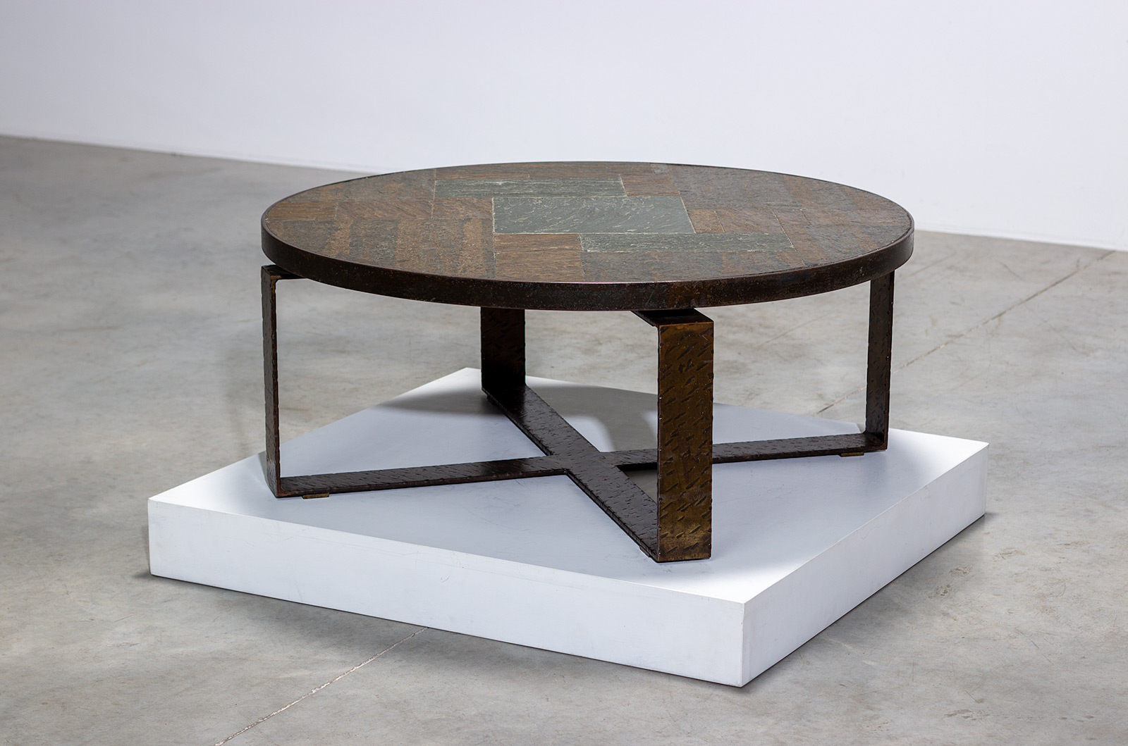 Mid century modern stone and steel coffee table 1970 img 6
