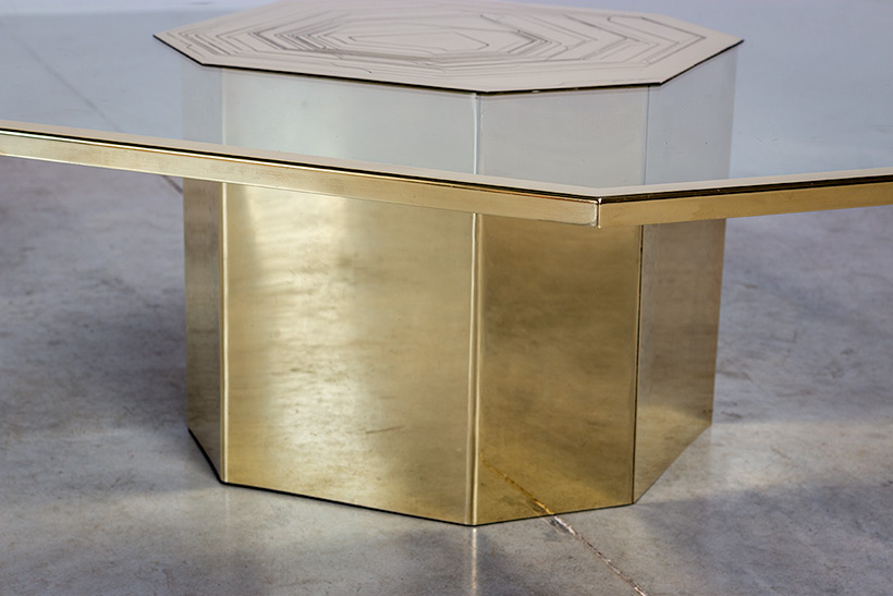 Nadie Jenatzy Jonckers coffee table with etched brass circa 1980 img 8