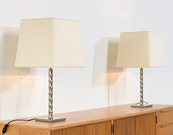 Pair of mid century nickel plated faux bamboo table lamps 1970