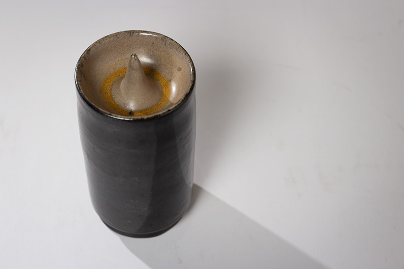 Perignem black cylindrical vase Belgian Ceramic 1960 img 4