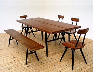 Pirkka chairs table and bench Ilmari Tapiovaara Finland 1955