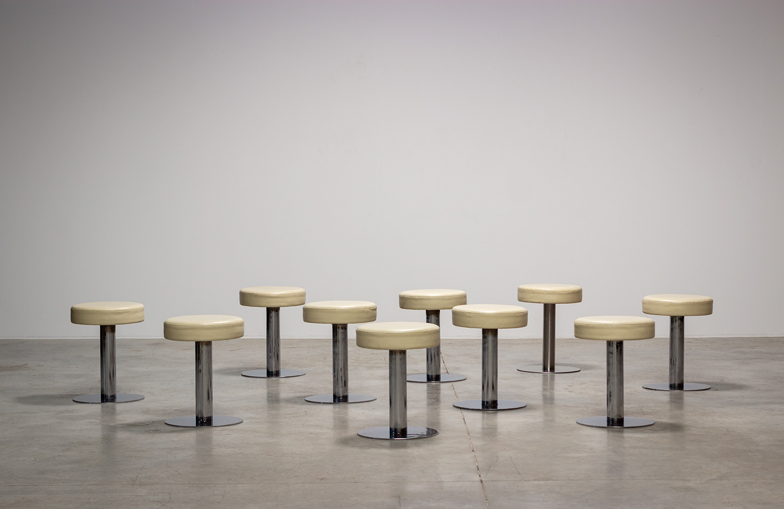 Set of 10 Chrome side Stools in leatherette 1970