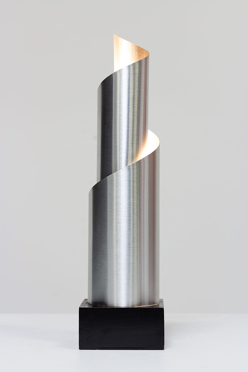 Table lamp with Archimedean spiral bended brushed aluminum France 1970 img 3