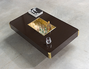 Willy Rizzo Alveo brown and brass Coffee Cocktail Table 1970