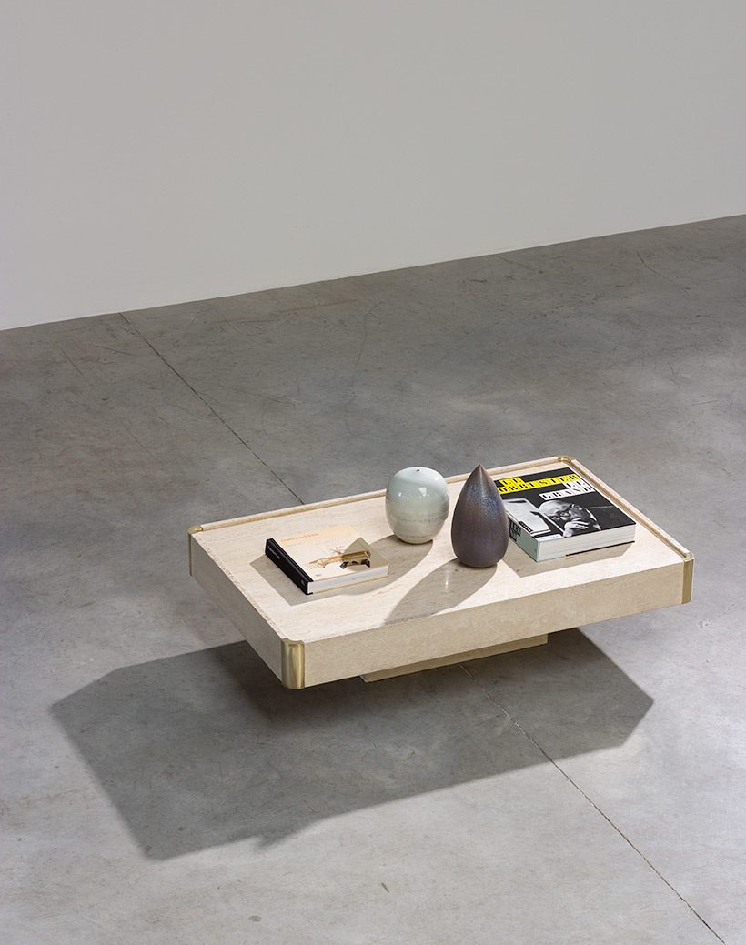 Willy Rizzo travertine and brass coffee table modernism 1970
